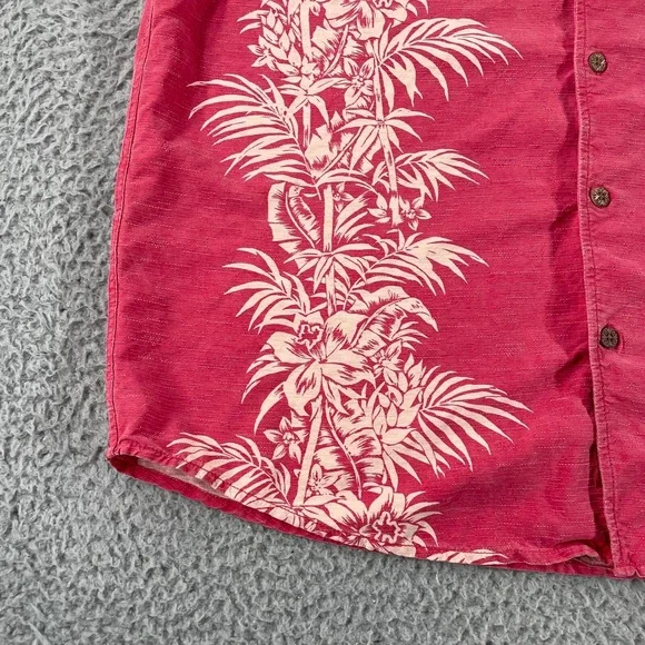 Tommy Bahama Silk Button Up Shirt Short Sleeve Hawaiian Adult Pink Palm Trees L - Picture 5 of 9